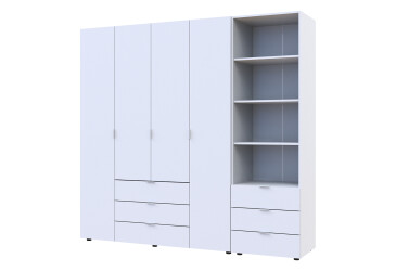 Skříň 4D s regálem se zásuvkami Gelar 215 cm bílý