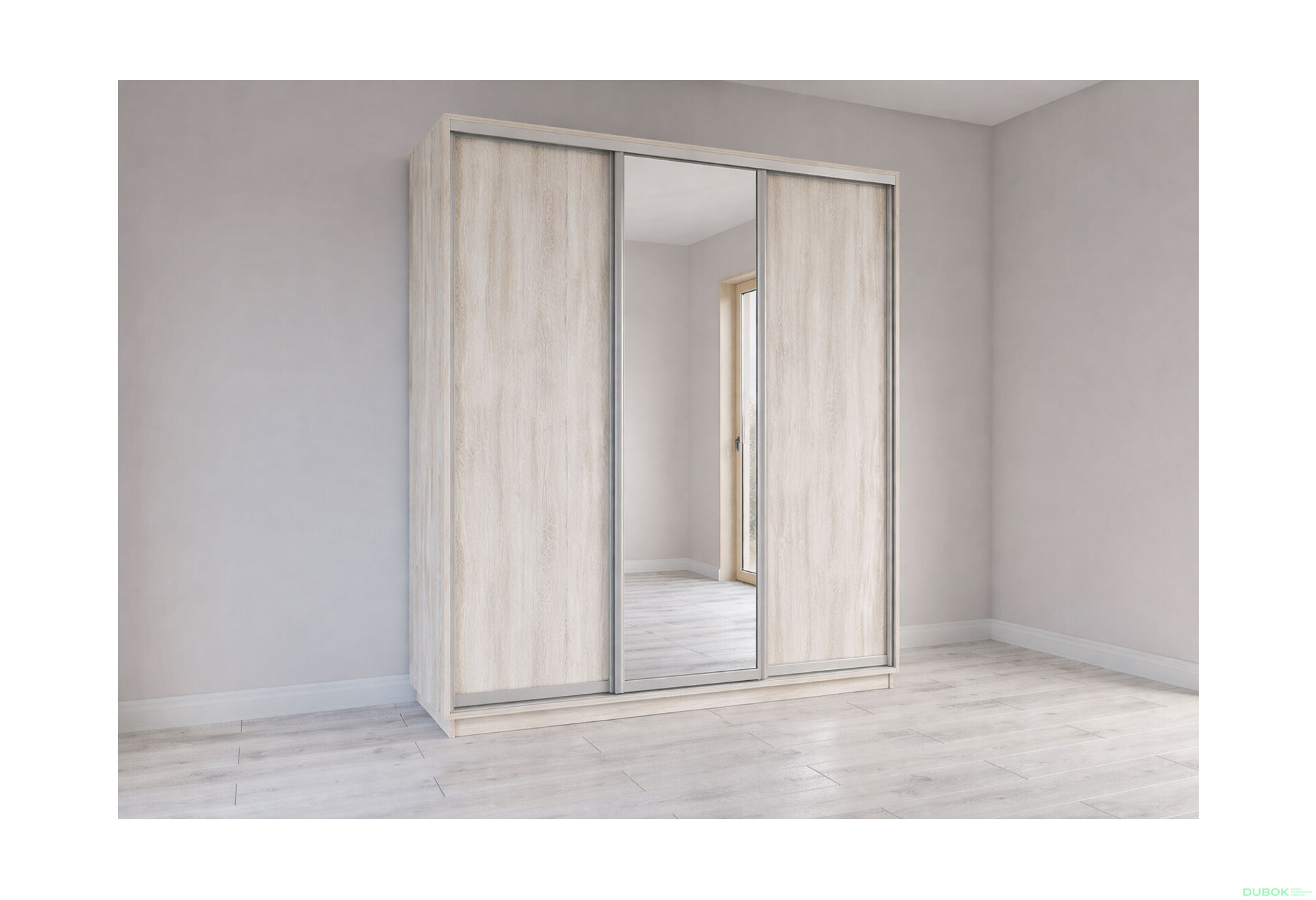 Fotografie 1 - Skříň s posuvnými dveřmi 2200x2000x600 2LTD 1 Zrcadlo Artwood světlý, profil stříbrný