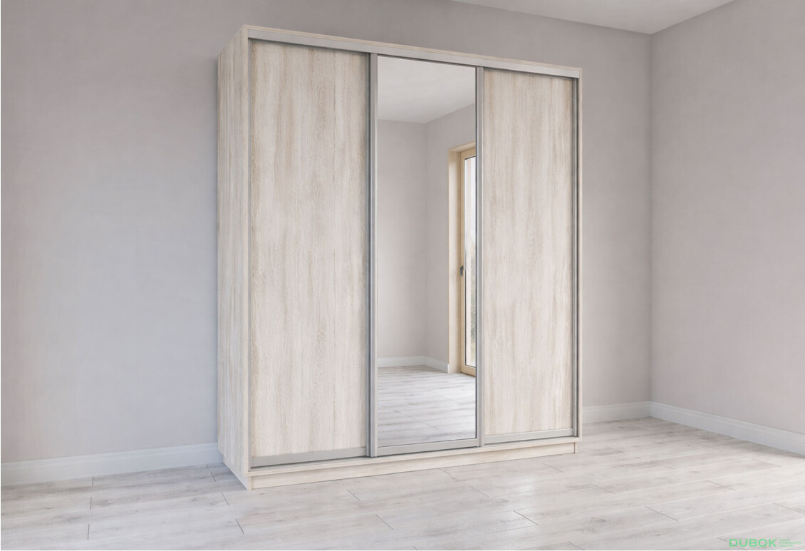 Skříň s posuvnými dveřmi 2200x2000x600 2LTD 1 Zrcadlo Artwood světlý, profil stříbrný