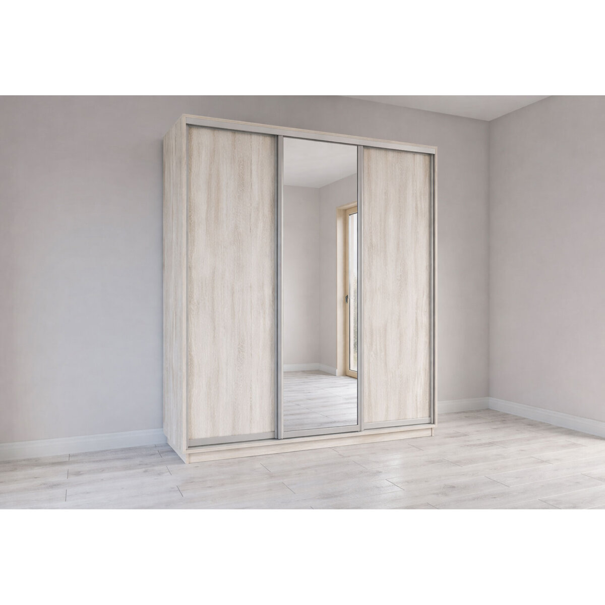 Skříň s posuvnými dveřmi 2000x2200x600 2LTD 1 Zrcadlo Artwood světlý, profil stříbrný (obrázek 5)