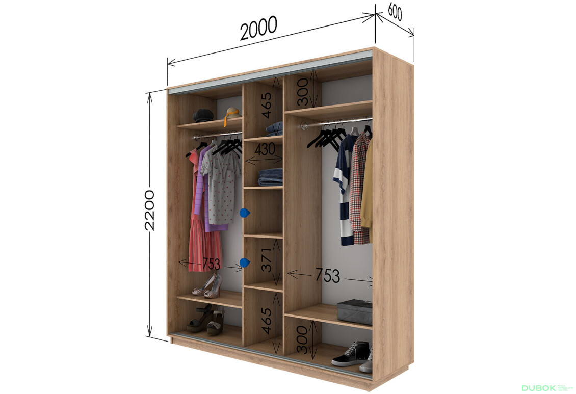 Fotografie 3 - Skříň s posuvnými dveřmi 2200x2000x600 2LTD 1 Zrcadlo Artwood světlý, profil stříbrný