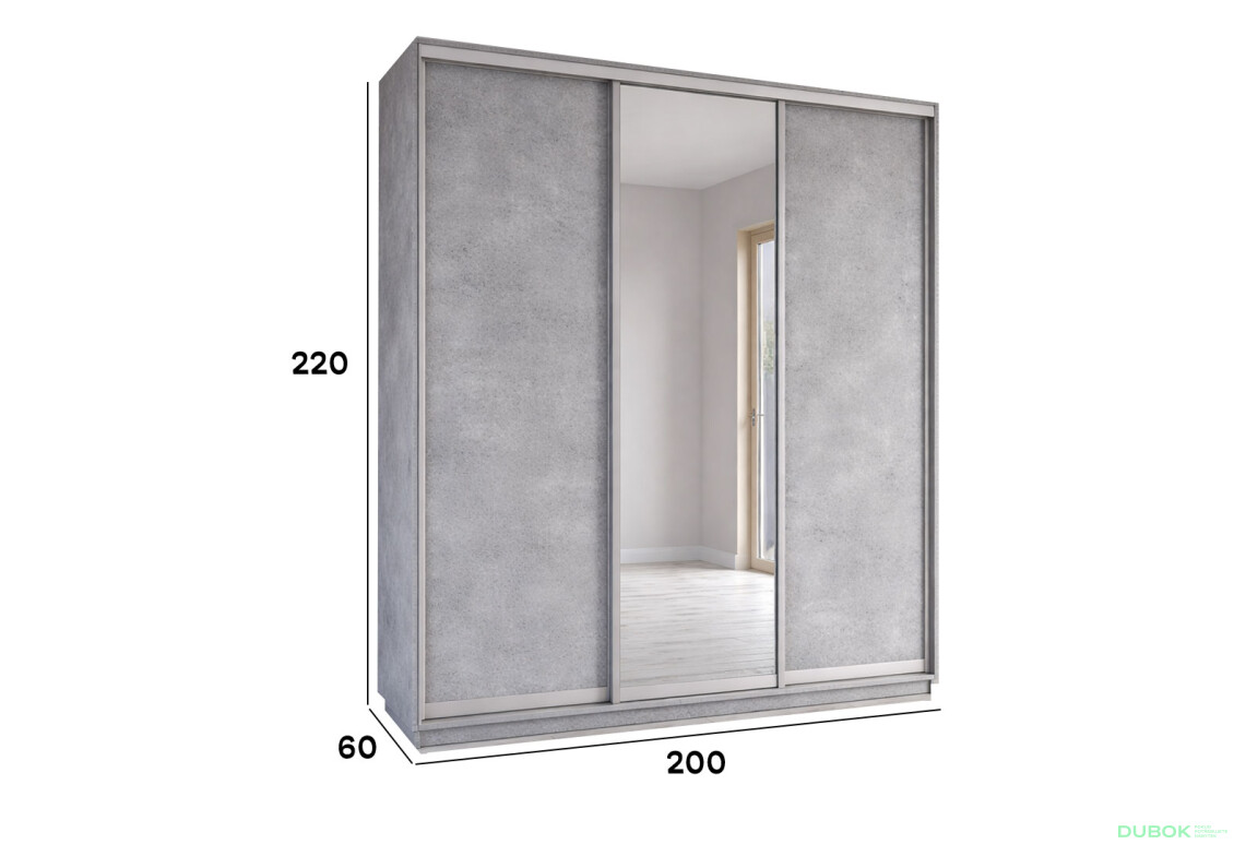 Fotografie 2 - Skříň s posuvnými dveřmi 2200x2000x600 2LTD 1 Zrcadlo Industrial, profil stříbrný