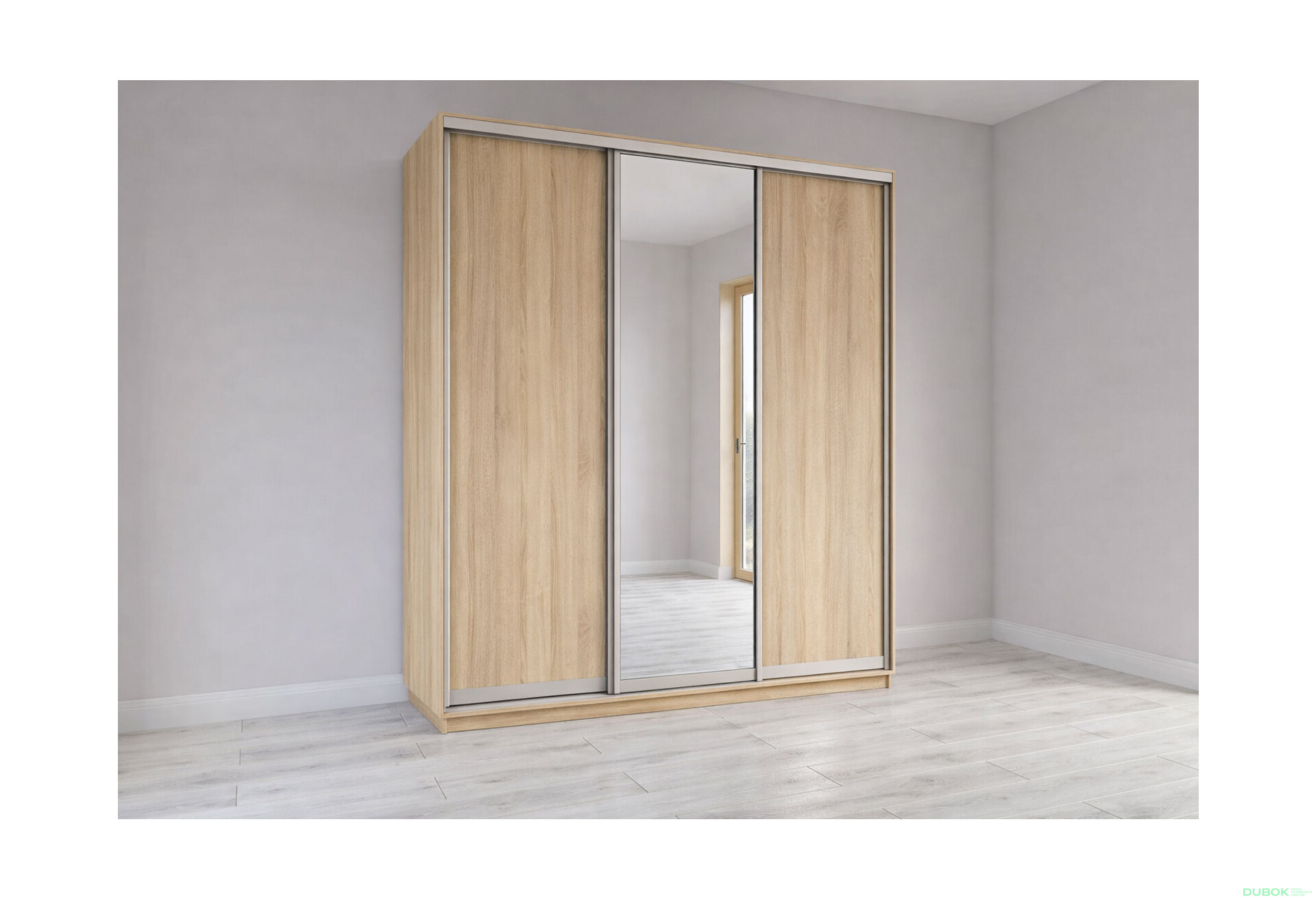 Fotografie 1 - Skříň s posuvnými dveřmi 2200x2000x600 2LTD 1 Zrcadlo Dub Sonoma, profil stříbrný