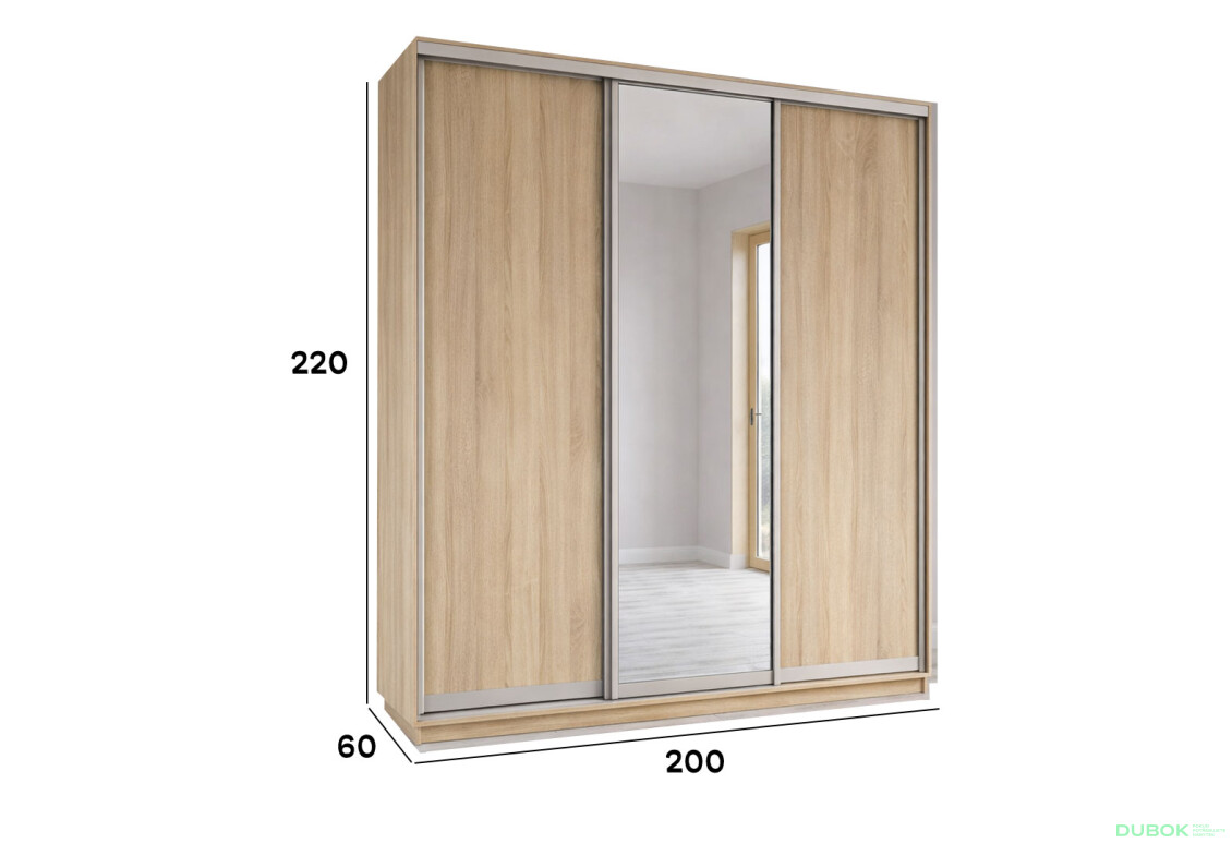 Fotografie 2 - Skříň s posuvnými dveřmi 2200x2000x600 2LTD 1 Zrcadlo Dub Sonoma, profil stříbrný