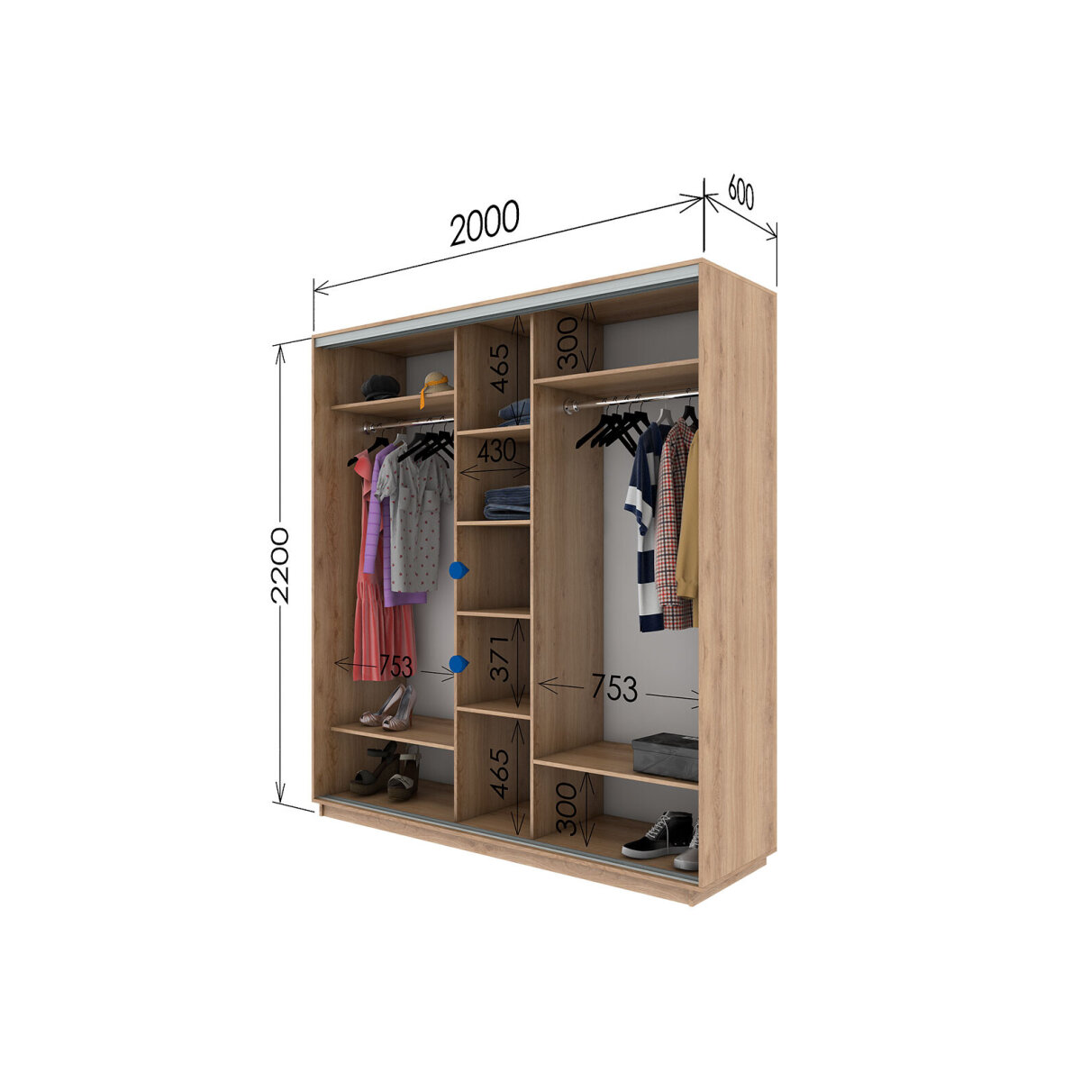 Skříň s posuvnými dveřmi 2000x2200x600 2LTD 1 Zrcadlo Nymphea Alba, profil stříbrný (obrázek 2)