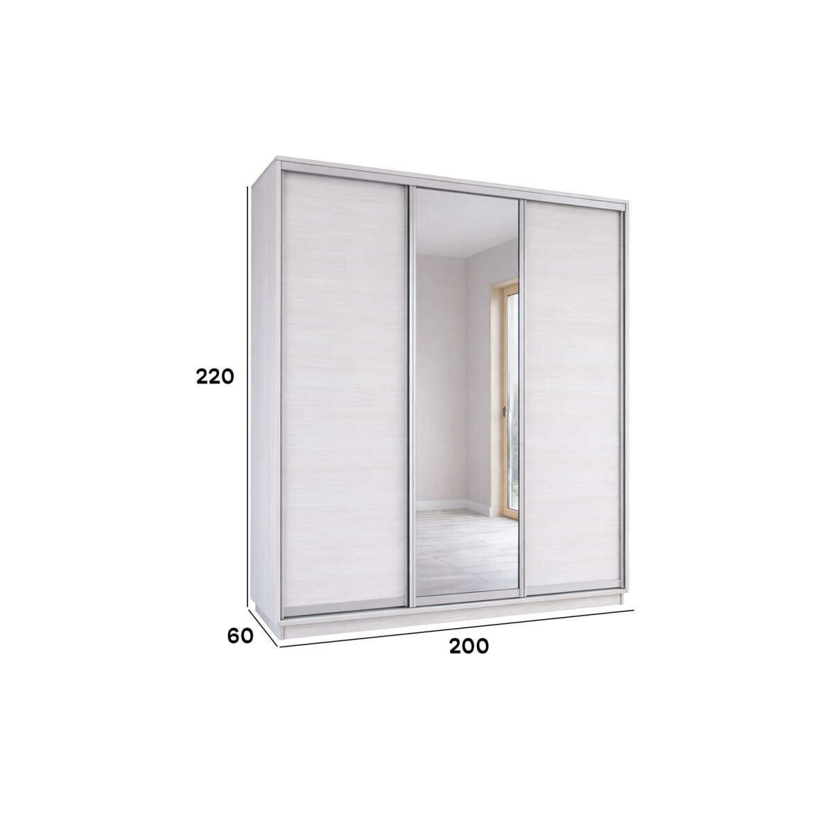 Skříň s posuvnými dveřmi 2000x2200x600 2LTD 1 Zrcadlo Nymphea Alba, profil stříbrný (obrázek 3)