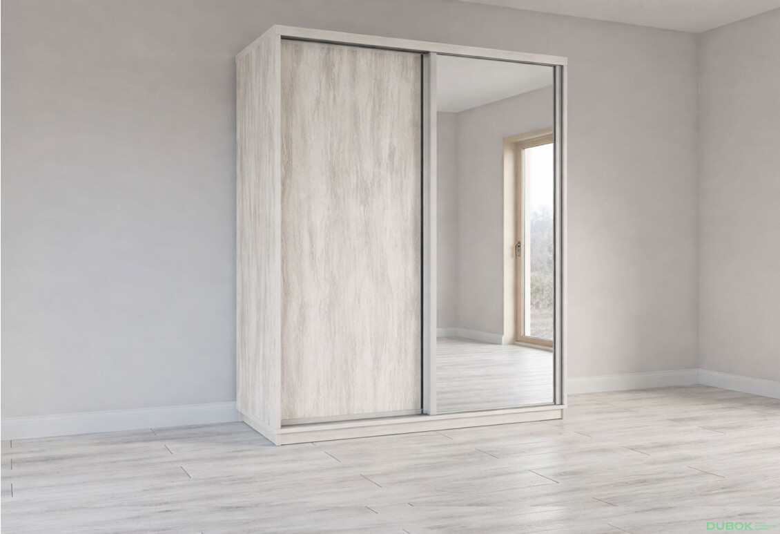 Skříň s posuvnými dveřmi 2200x1800x600 1LTD 1 Zrcadlo Artwood světlý, profil stříbrný