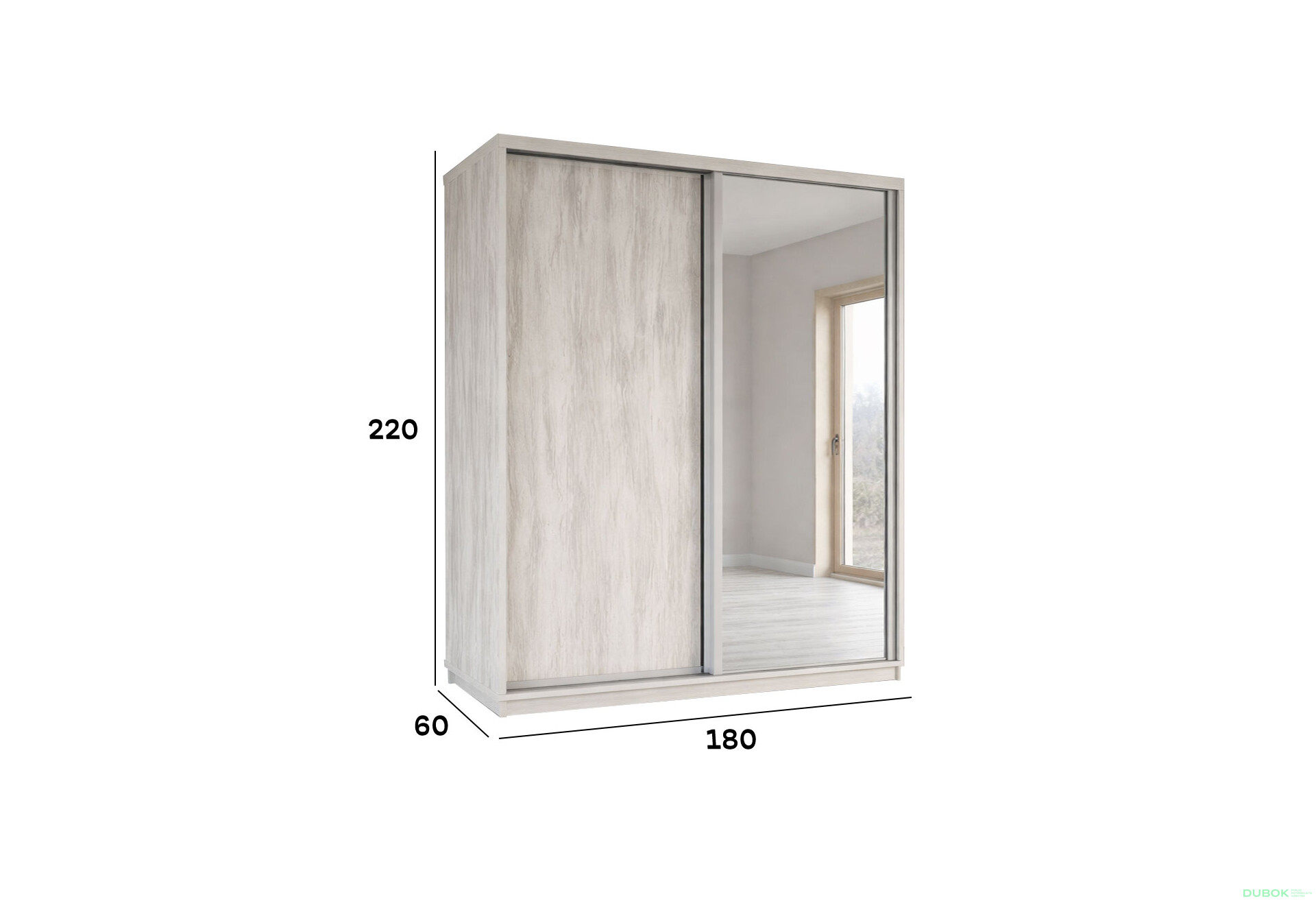 Fotografie 2 - Skříň s posuvnými dveřmi 2200x1800x600 1LTD 1 Zrcadlo Artwood světlý, profil stříbrný