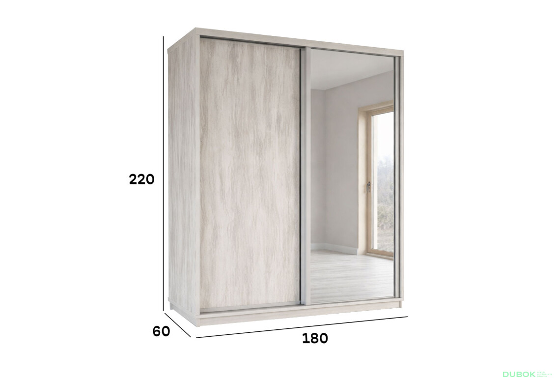 Fotografie 2 - Skříň s posuvnými dveřmi 2200x1800x600 1LTD 1 Zrcadlo Artwood světlý, profil stříbrný