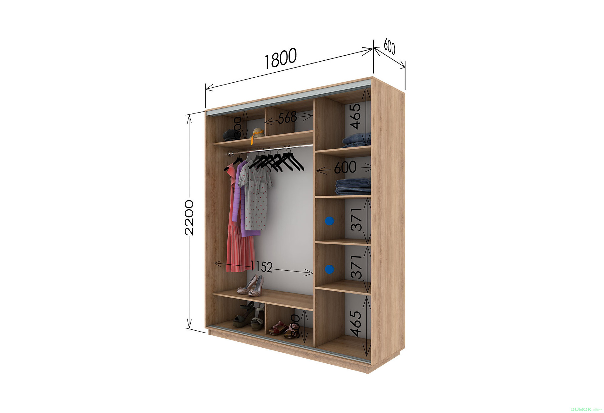 Fotografie 3 - Skříň s posuvnými dveřmi 2200x1800x600 1LTD 1 Zrcadlo Artwood světlý, profil stříbrný