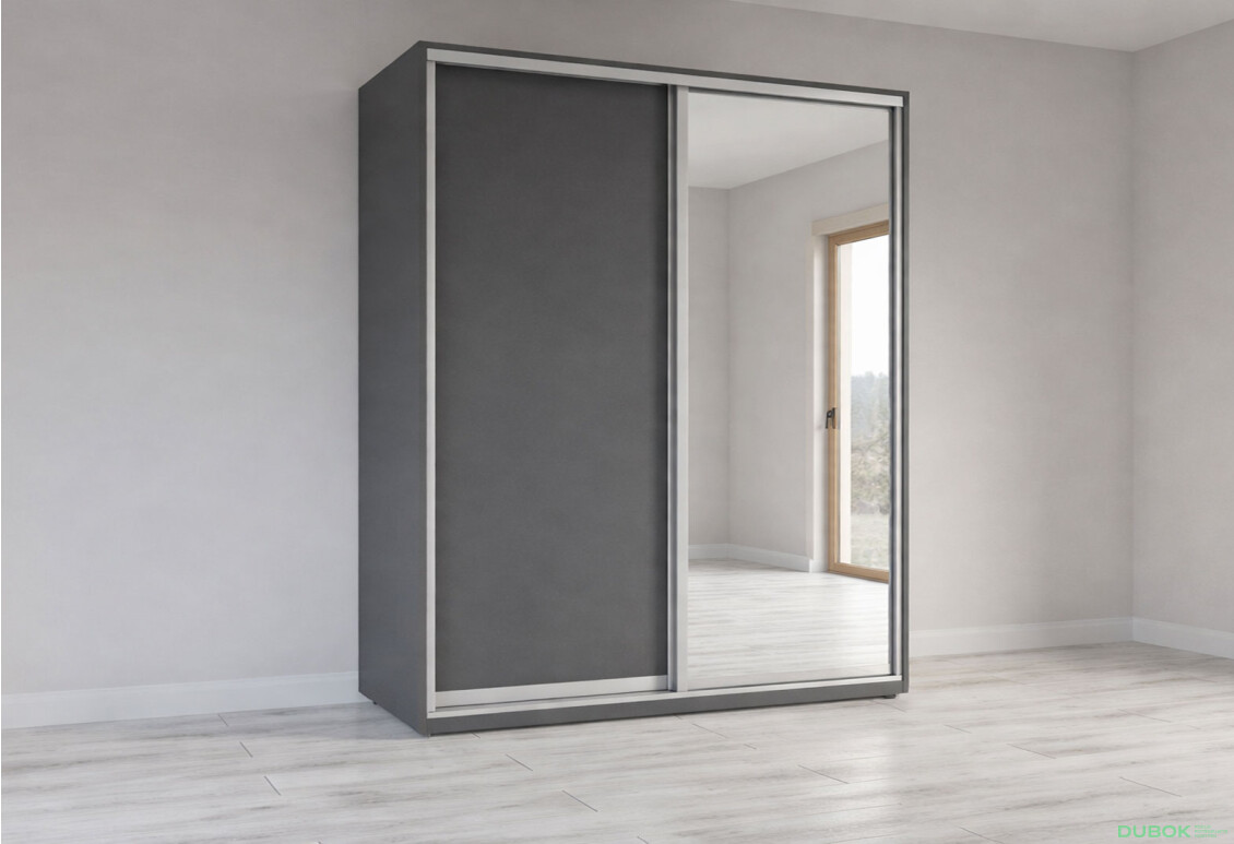 Skříň s posuvnými dveřmi 2200x1800x600 1LTD 1 Zrcadlo grafit šedý, profil stříbrný