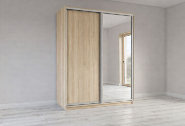 Skříně s posuvnými dveřmi 2200x1800x600 1LTD 1 Zrcadlo Dub Sonoma, profil stříbrný