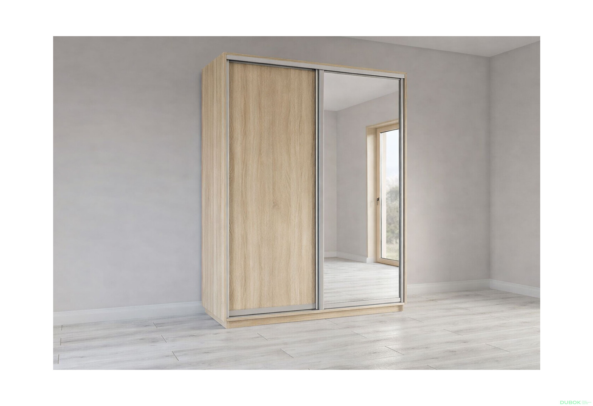 Fotografie 1 - Skříně s posuvnými dveřmi 2200x1800x600 1LTD 1 Zrcadlo Dub Sonoma, profil stříbrný