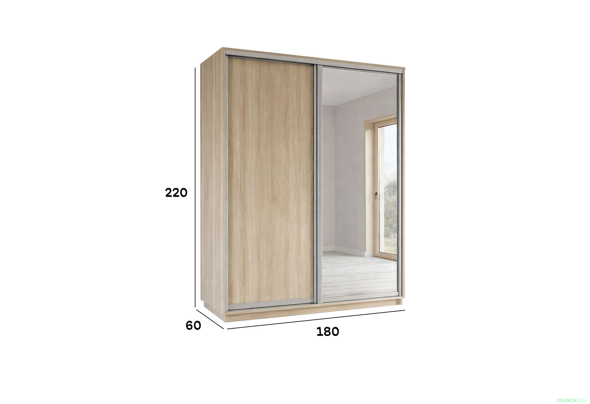 Fotografie 2 - Skříně s posuvnými dveřmi 2200x1800x600 1LTD 1 Zrcadlo Dub Sonoma, profil stříbrný