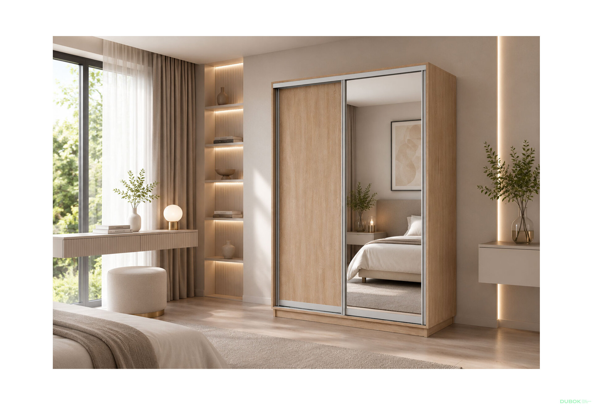Obrázek 2 - Skříně s posuvnými dveřmi 1800x2200x600 1LTD 1 Zrcadlo Dub Sonoma, profil stříbrný
