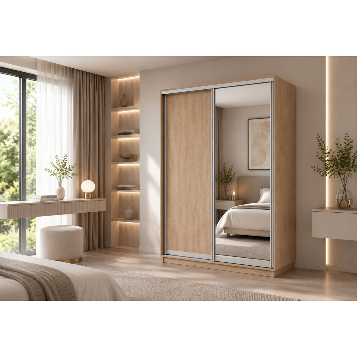 Skříně s posuvnými dveřmi 1800x2200x600 1LTD 1 Zrcadlo Dub Sonoma, profil stříbrný (obrázek 3)