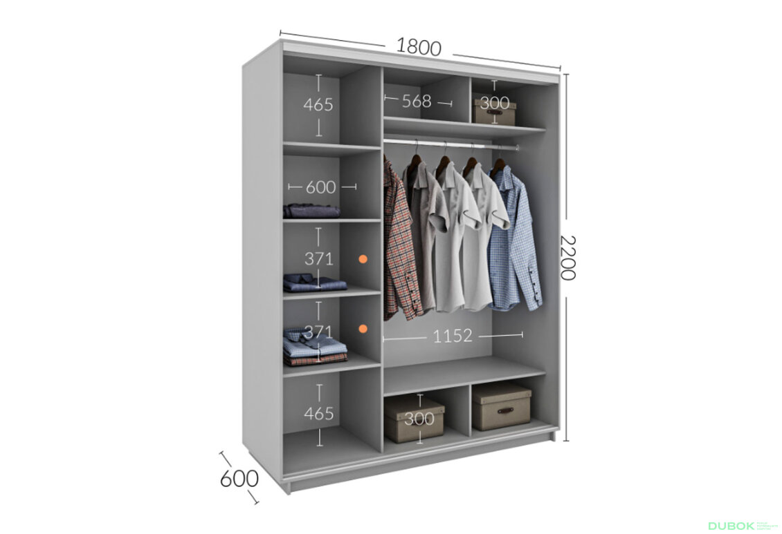 Obrázek 4 - Skříň s posuvnými dveřmi 1800x2200x600 1LTD 1 Zrcadlo Nymphea Alba, profil stříbrný
