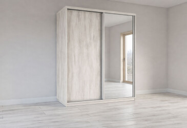 Skříň s posuvnými dveřmi 2400x1800x600 1LTD 1 Zrcadlo Artwood světlý, profil stříbrný