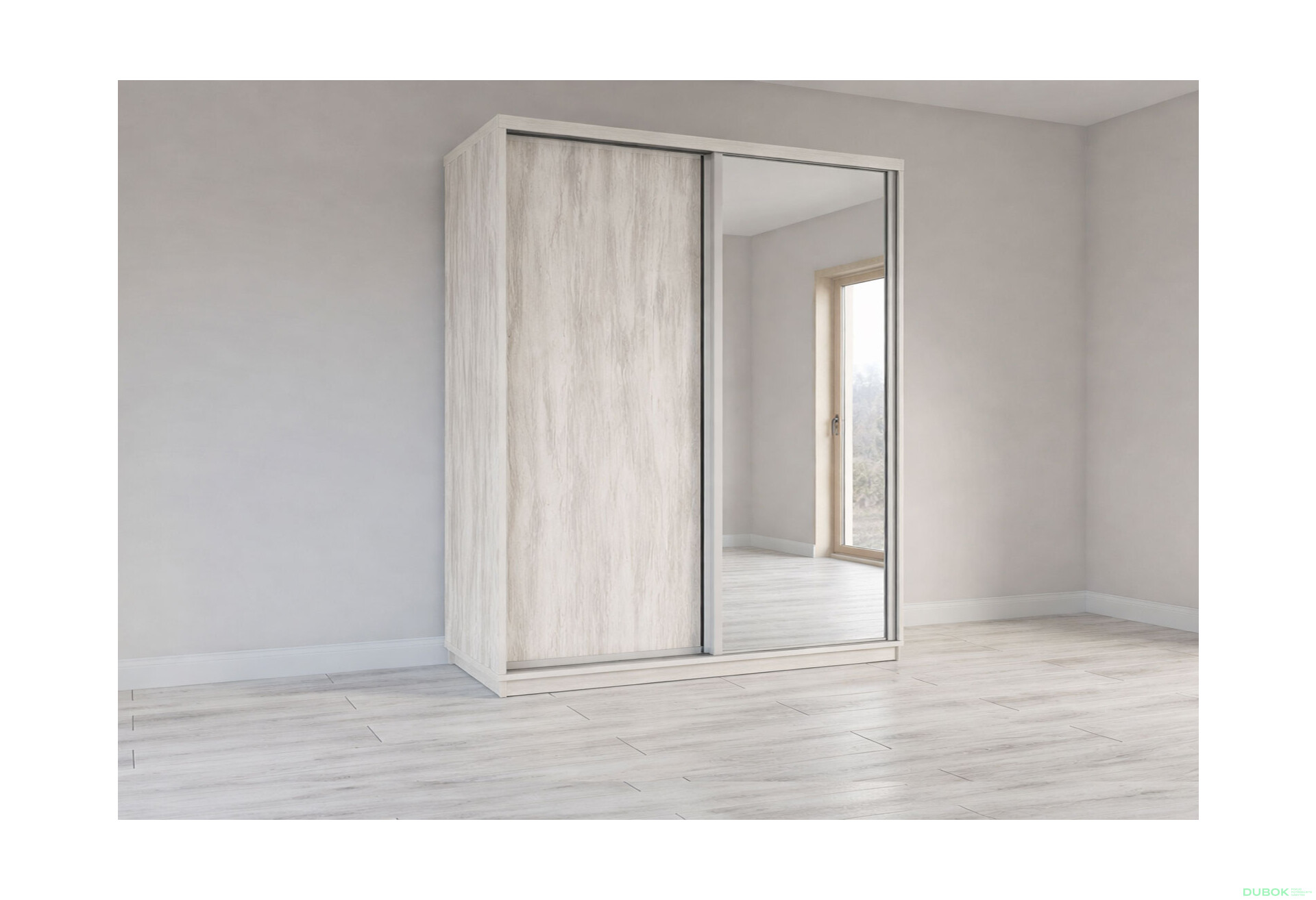 Fotografie 1 - Skříň s posuvnými dveřmi 2400x1800x600 1LTD 1 Zrcadlo Artwood světlý, profil stříbrný