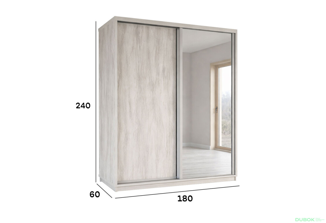 Fotografie 2 - Skříň s posuvnými dveřmi 2400x1800x600 1LTD 1 Zrcadlo Artwood světlý, profil stříbrný