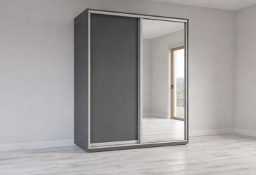 Skříň s posuvnými dveřmi 2400x1800x600 1LTD 1 Zrcadlo grafit šedý, profil stříbrný