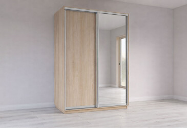 Skříň s posuvnými dveřmi 2200x1500x600 1LTD 1 Zrcadlo Dub Sonoma, profil stříbrný