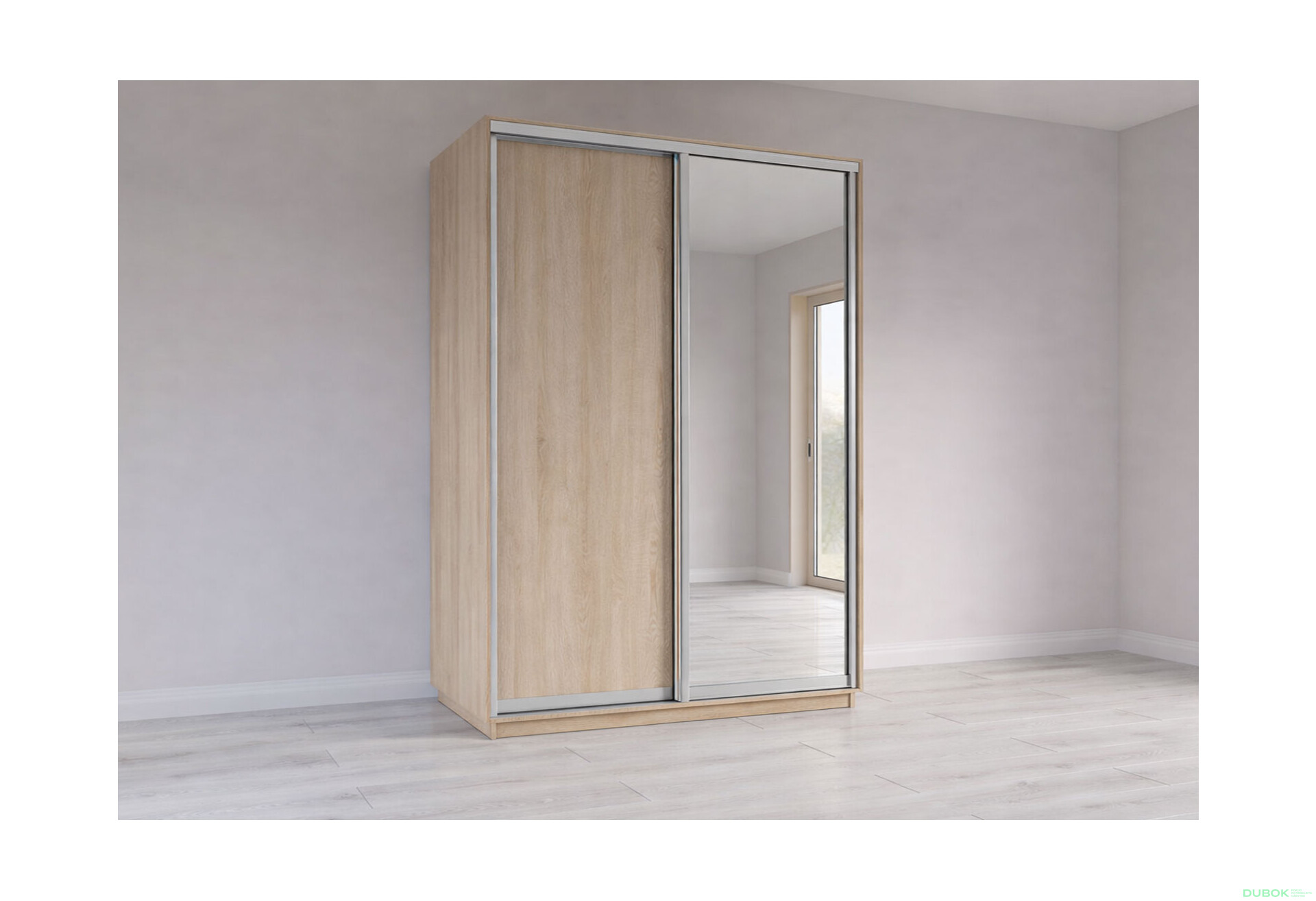 Fotografie 1 - Skříň s posuvnými dveřmi 2200x1500x600 1LTD 1 Zrcadlo Dub Sonoma, profil stříbrný