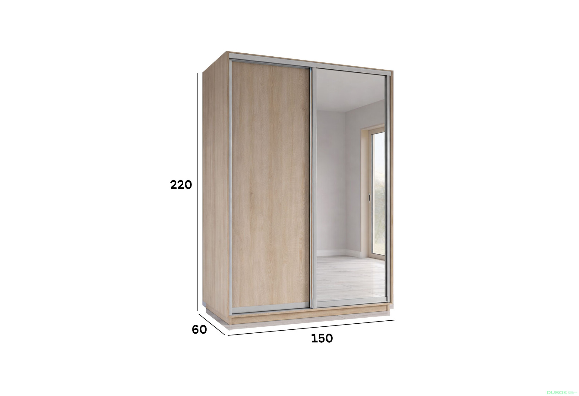 Fotografie 2 - Skříň s posuvnými dveřmi 2200x1500x600 1LTD 1 Zrcadlo Dub Sonoma, profil stříbrný