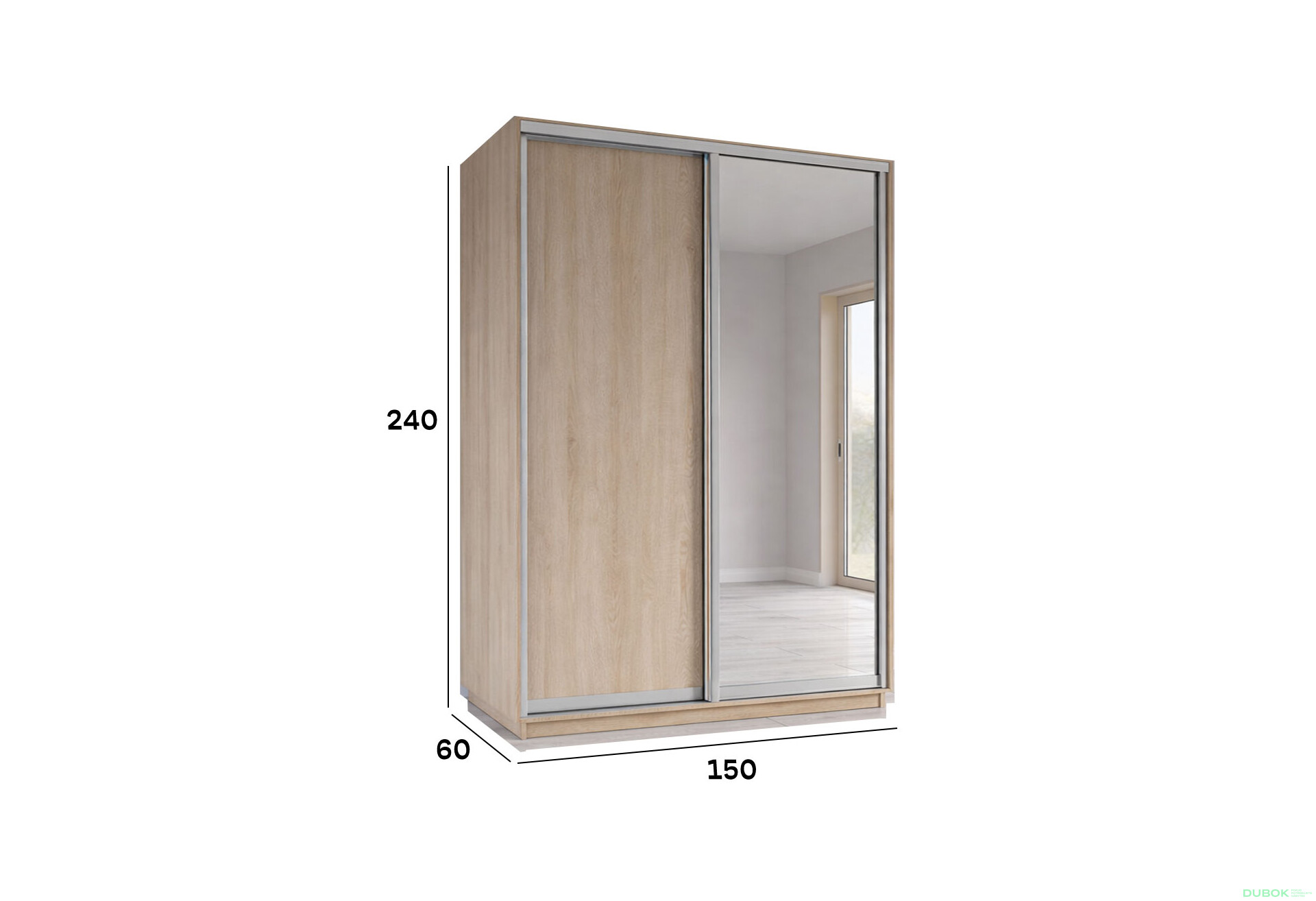 Fotografie 2 - Skříň s posuvnými dveřmi 2400x1500x600 1LTD 1 Zrcadlo Dub Sonoma, profil stříbrný