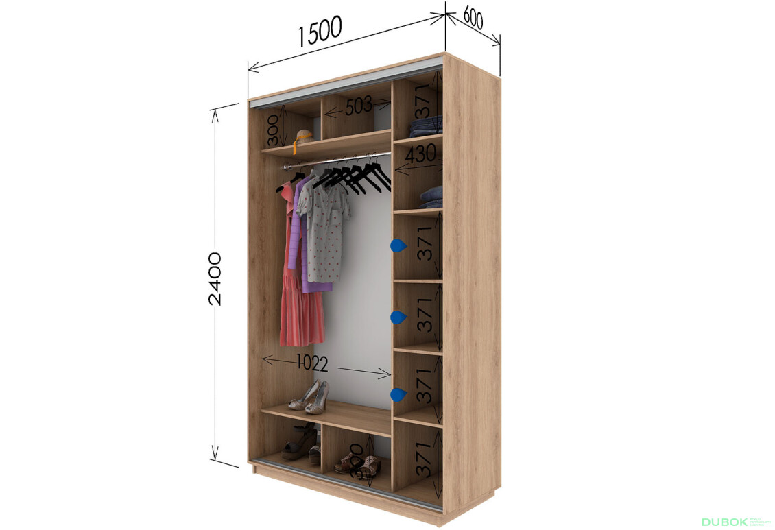 Fotografie 3 - Skříň s posuvnými dveřmi 2400x1500x600 1LTD 1 Zrcadlo Dub Sonoma, profil stříbrný