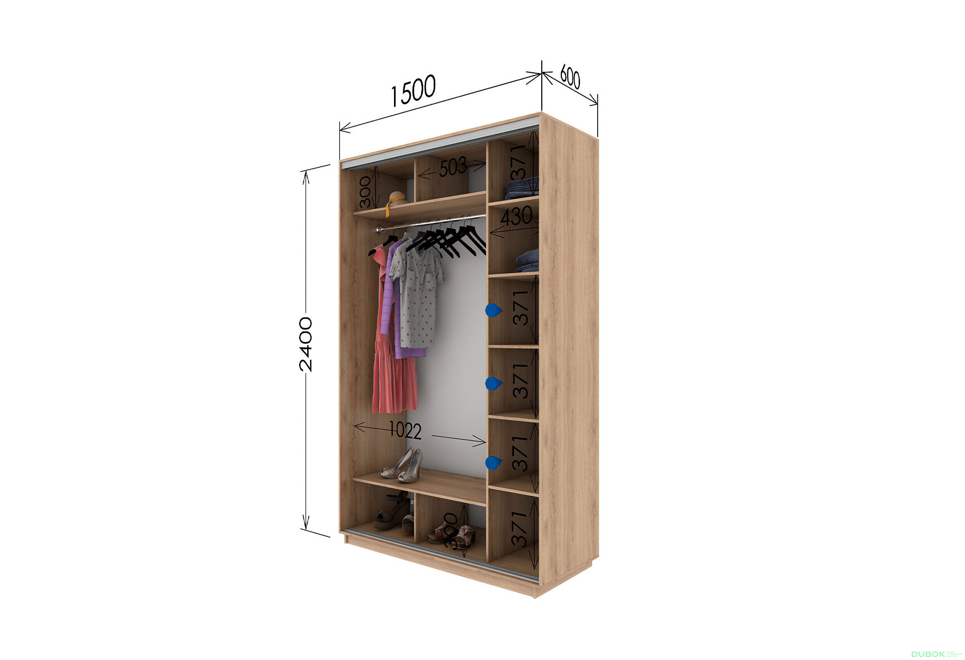 Fotografie 3 - Skříně s posuvnými dveřmi 2400x1500x600 1LTD 1 Zrcadlo Nymphea Alba, profil stříbrný