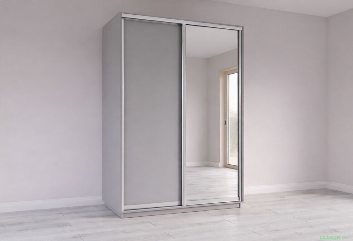 Skříň s posuvnými dveřmi 2400x1500x600 1LTD 1 Zrcadlo myší šedá, profil stříbrný