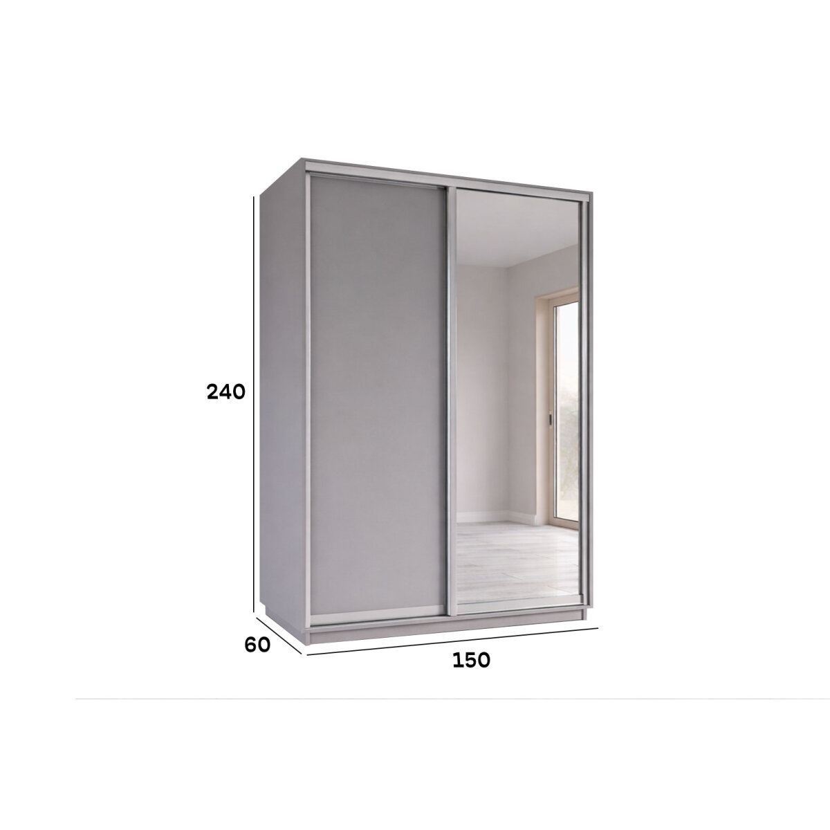 Skříň s posuvnými dveřmi 1500x2400x600 1LTD 1 Zrcadlo myší šedá, profil stříbrný (obrázek 2)