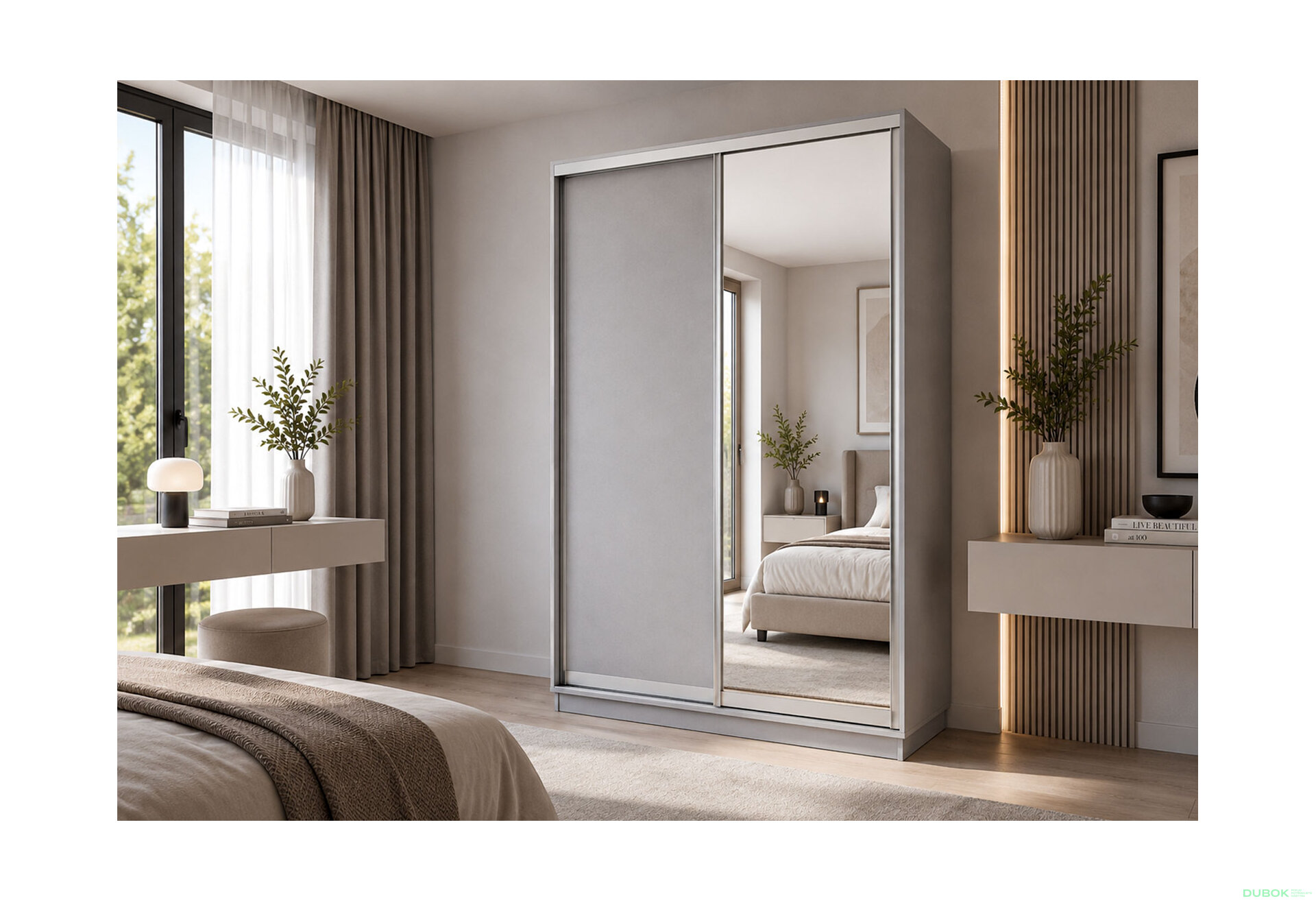 Obrázek 2 - Skříň s posuvnými dveřmi 1500x2400x600 1LTD 1 Zrcadlo myší šedá, profil stříbrný