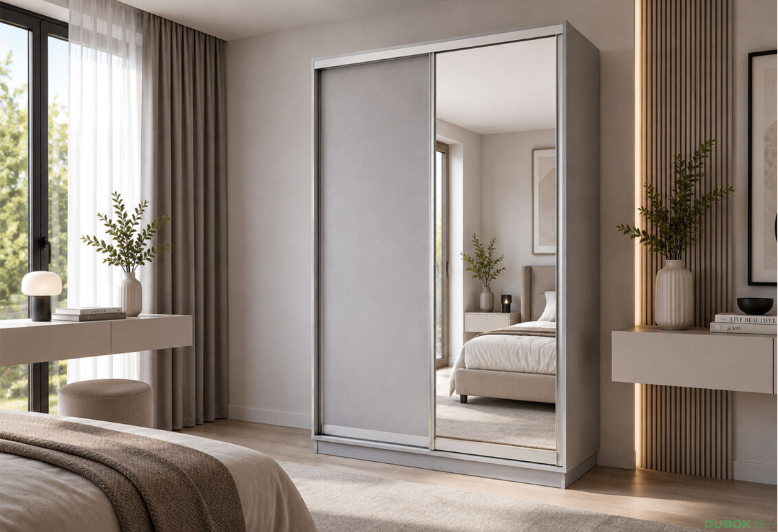 Obrázek 2 - Skříň s posuvnými dveřmi 1500x2400x600 1LTD 1 Zrcadlo myší šedá, profil stříbrný