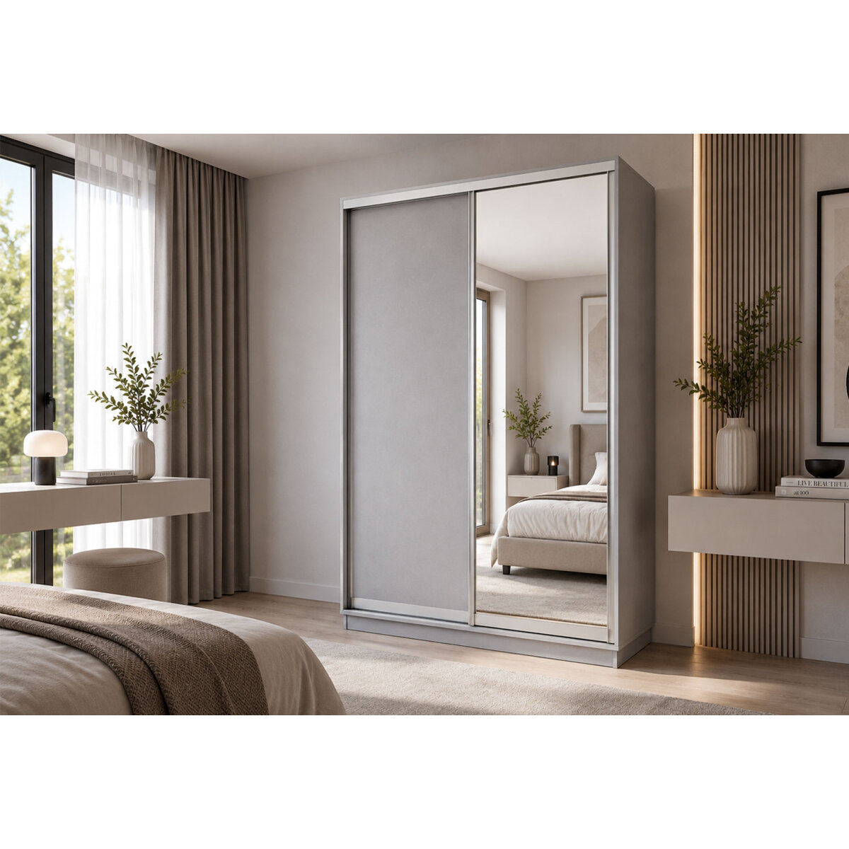 Skříň s posuvnými dveřmi 1500x2400x600 1LTD 1 Zrcadlo myší šedá, profil stříbrný (obrázek 3)