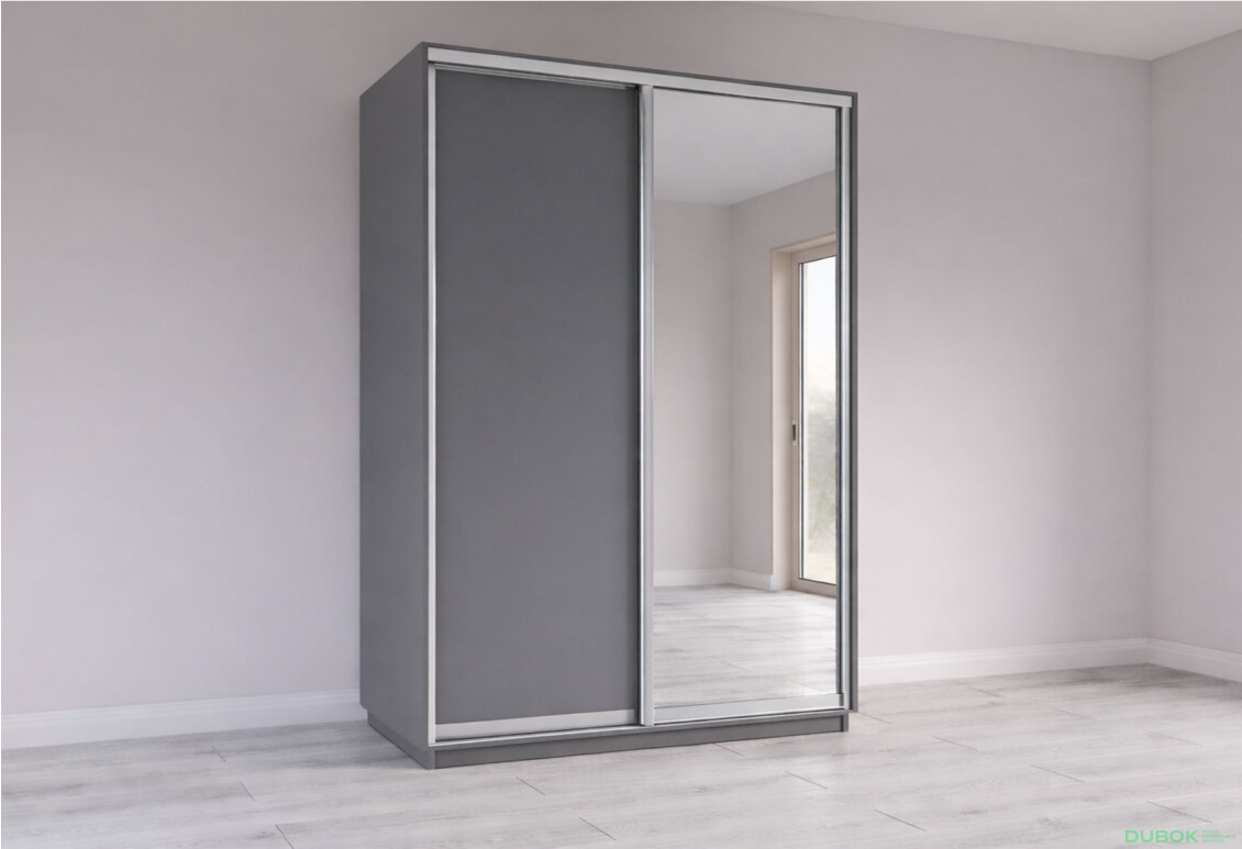 Skříň s posuvnými dveřmi 2400x1500x600 1LTD 1 Zrcadlo grafit šedý, profil stříbrný