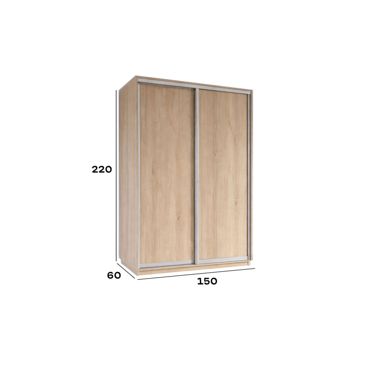 Skříň s posuvnými dveřmi 1500x2200x600 2LTD Dub Sonoma, profil stříbrný (obrázek 3)