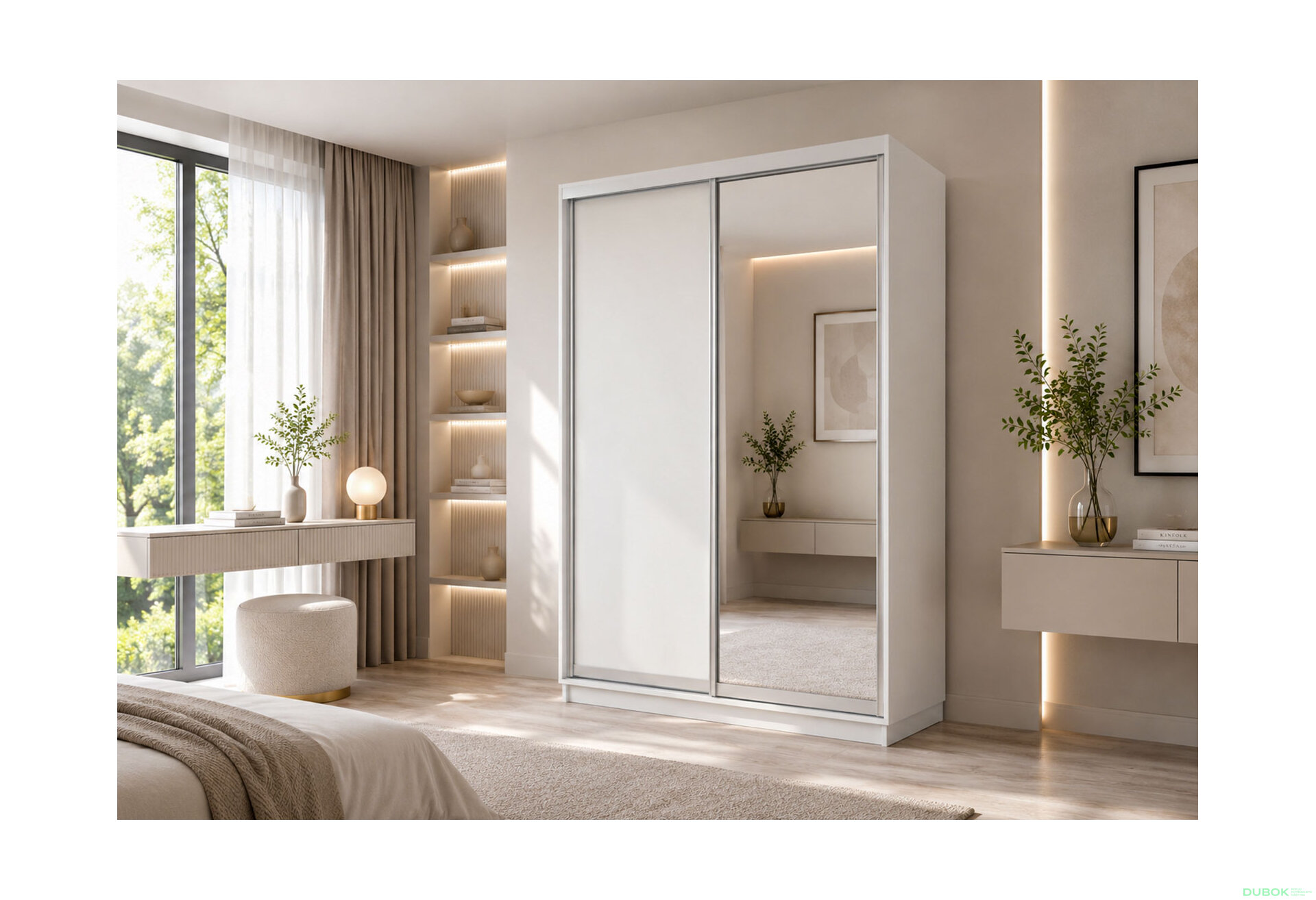 Obrázek 2 - Skříň s posuvnými dveřmi 1500x2200x600 1LTD 1 Zrcadlo Nymphea Alba, profil stříbrný