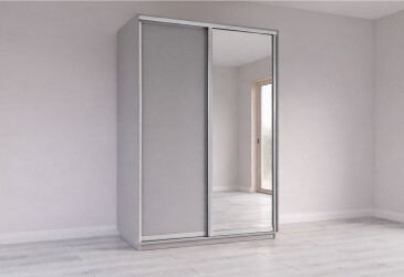 Skříň s posuvnými dveřmi 2200x1500x600 1LTD 1 Zrcadlo myší šedá, profil stříbrný