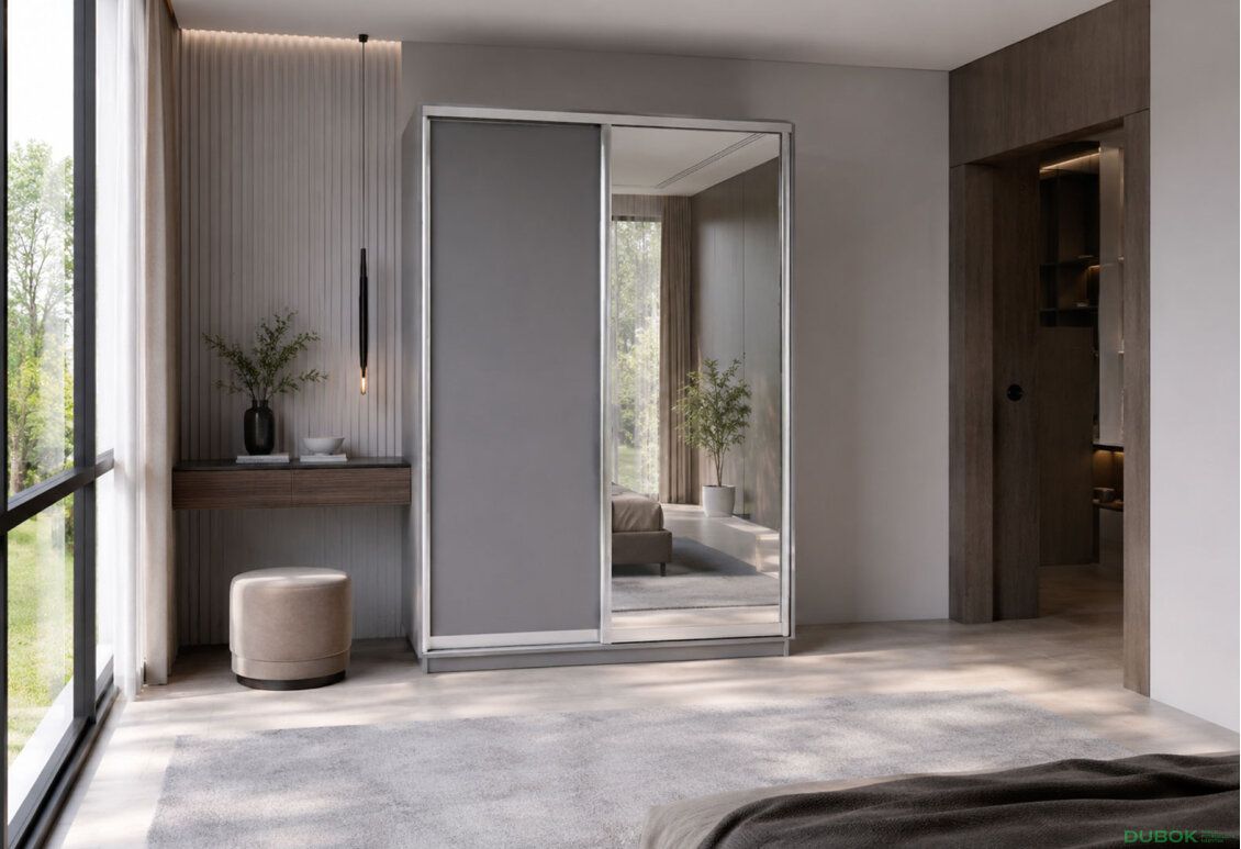 Obrázek 2 - Skříň s posuvnými dveřmi 1500x2200x600 1LTD 1 Zrcadlo myší šedá, profil stříbrný