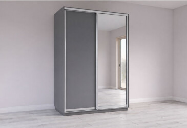 Skříň s posuvnými dveřmi 2200x1500x600 1LTD 1 Zrcadlo grafit šedý, profil stříbrný