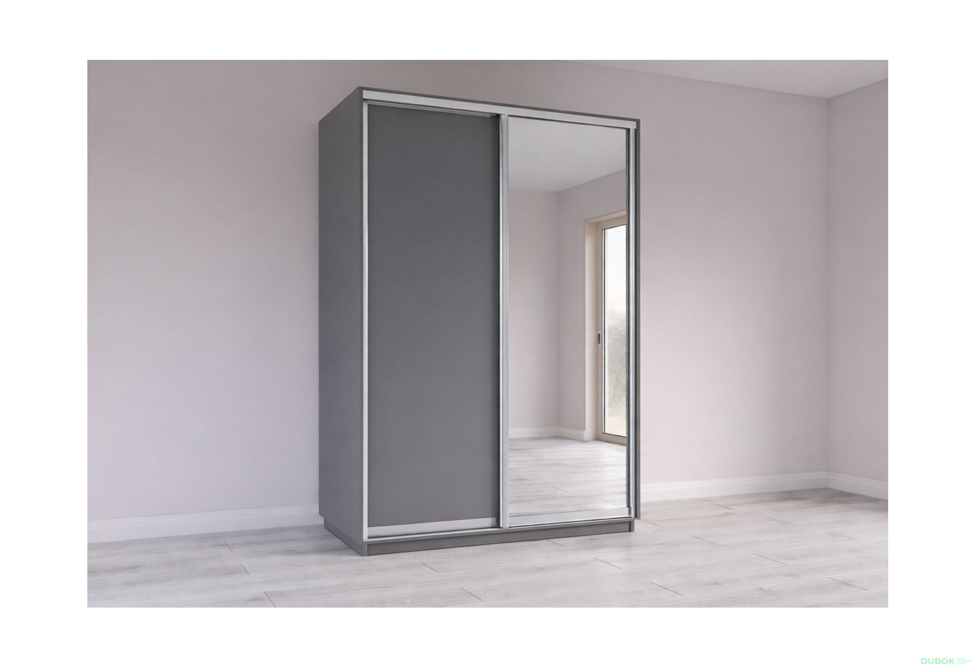 Fotografie 1 - Skříň s posuvnými dveřmi 2200x1500x600 1LTD 1 Zrcadlo grafit šedý, profil stříbrný