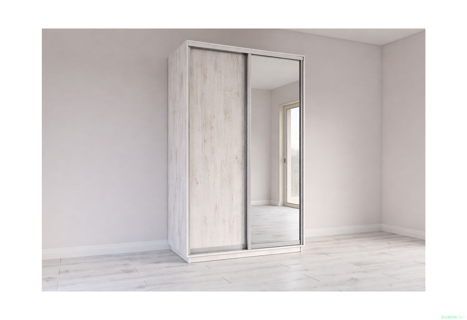 Fotografie 1 - Skříně s posuvnými dveřmi 2200x1400x600 1LTD 1 Zrcadlo Dub Craft bílý, profil stříbrný