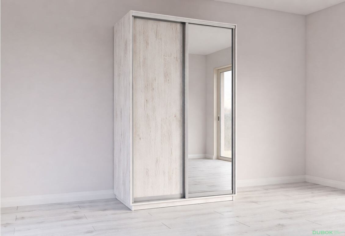 Skříně s posuvnými dveřmi 2200x1400x600 1LTD 1 Zrcadlo Dub Craft bílý, profil stříbrný