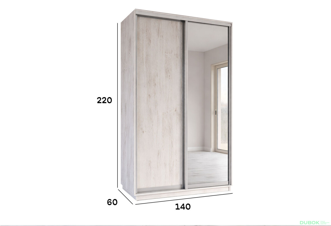 Fotografie 2 - Skříně s posuvnými dveřmi 2200x1400x600 1LTD 1 Zrcadlo Dub Craft bílý, profil stříbrný