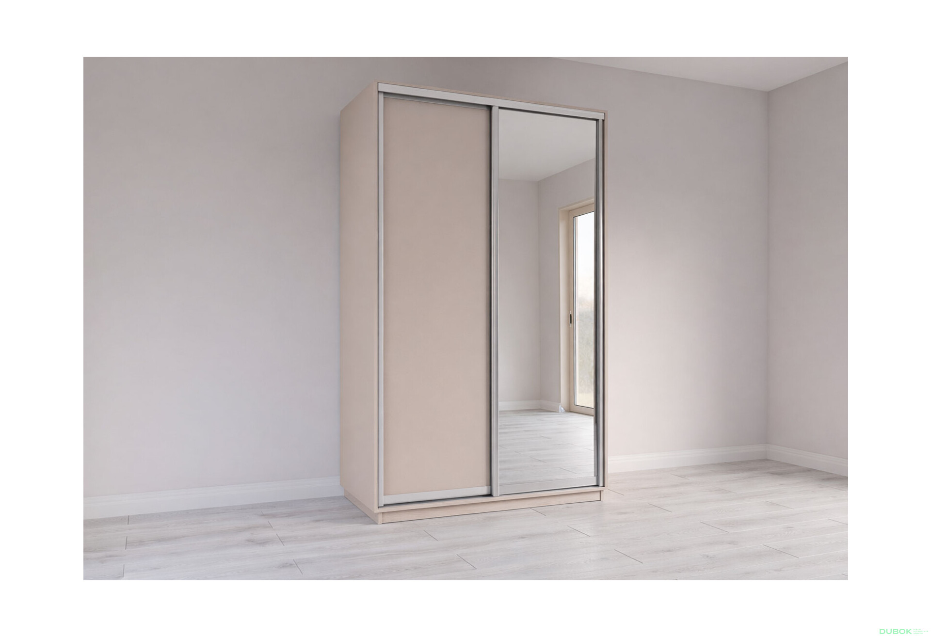 Fotografie 1 - Skříň s posuvnými dveřmi 2200x1400x600 1LTD 1 Zrcadlo Kašmír, profil stříbrný