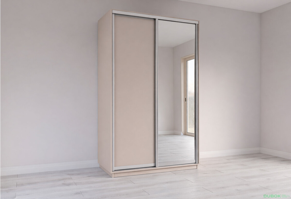 Skříň s posuvnými dveřmi 2200x1400x600 1LTD 1 Zrcadlo Kašmír, profil stříbrný