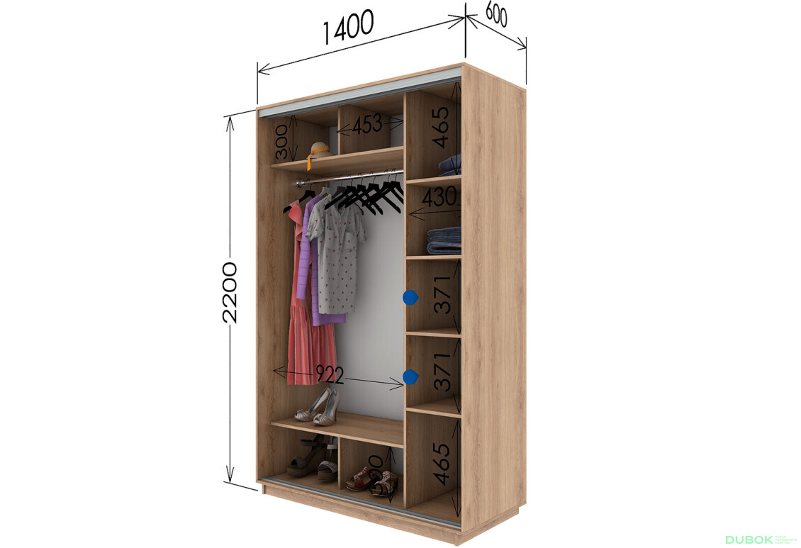 Fotografie 3 - Skříň s posuvnými dveřmi 2200x1400x600 1LTD 1 Zrcadlo Kašmír, profil stříbrný