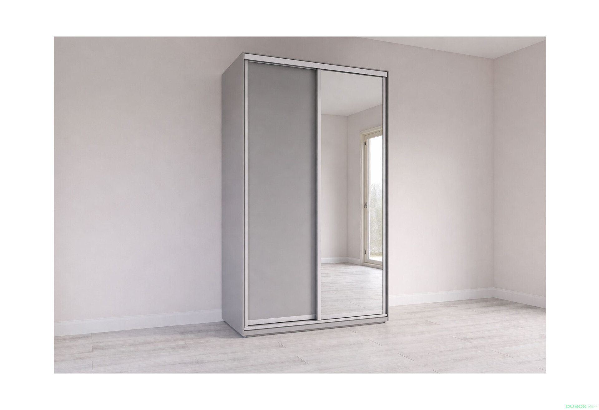 Fotografie 1 - Skříň s posuvnými dveřmi 2200x1400x600 1LTD 1 Zrcadlo myší šedá, profil stříbrný